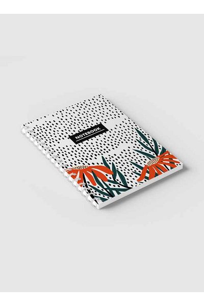 LOWHA Spiral Notebook with Front and Back Hard Covers Featuring Floral & Dots Design