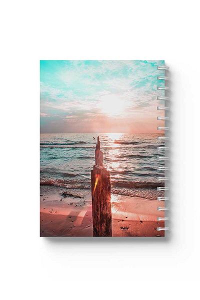 LOWHA Spiral Notebook with Front and Back Hard Covers Featuring Beach Design