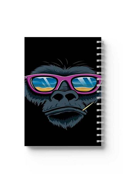 LOWHA Spiral Notebook with Front and Back Hard Covers Featuring Monkey with Glasses Design