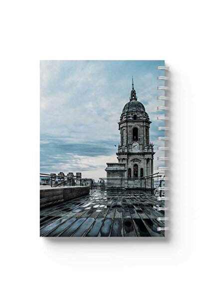 LOWHA دفتر ملاحظات حلزوني مع غلافين أمامي وخلفي صلبين بتصميم برج على البحر