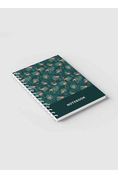 LOWHA Spiral Notebook with Front and Back Hard Covers Featuring Flamingos & Leaves Design