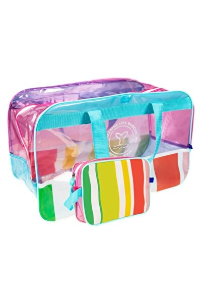 Rossie Maxisac Aqua Çizgili Plaj Çantası - 80 Litre - Islak Çantası ile Birli...