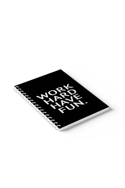 LOWHA Spiral Notebook with Front and Back Hard Covers Featuring Work Hard Have Fun Design