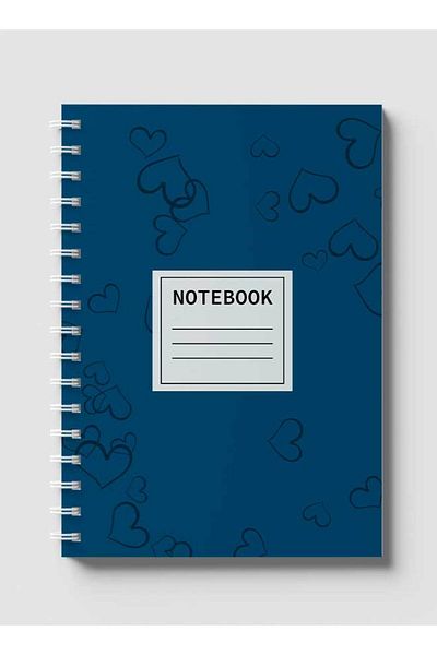 LOWHA Spiral Notebook with Front and Back Hard Covers Featuring Blue Hearts Design