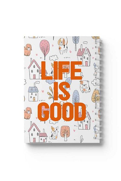 LOWHA Spiral Notebook with Front and Back Hard Covers Featuring Life Is Good Design