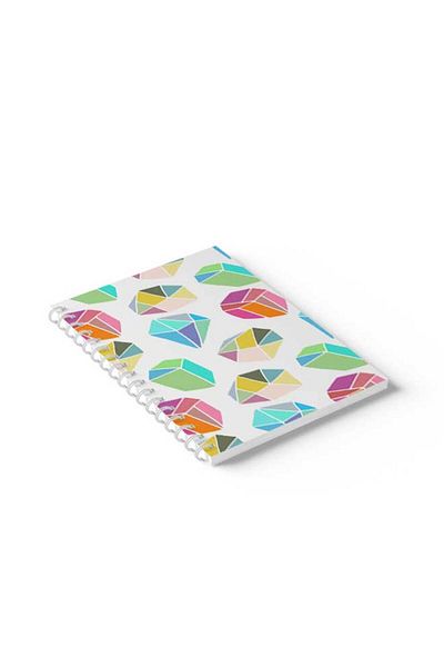 LOWHA Spiral Notebook with Front and Back Hard Covers Featuring Colourful Diamonds Design