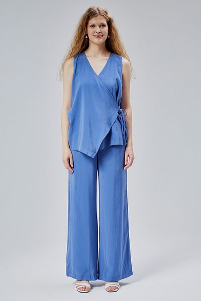 Bolivente Indigo V-Neck Side Tie Detailed Vest-Pants Suit