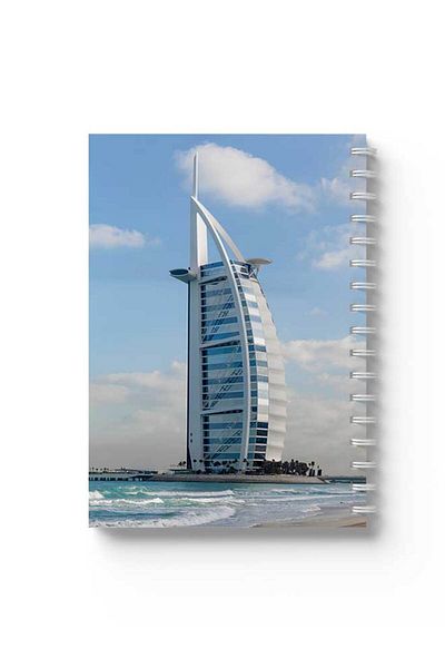 LOWHA Spiral Notebook with Front and Back Hard Covers Featuring Burj Al Arab Design