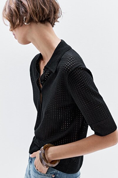 Massimo Dutti Polo yaka ajurlu triko kazak