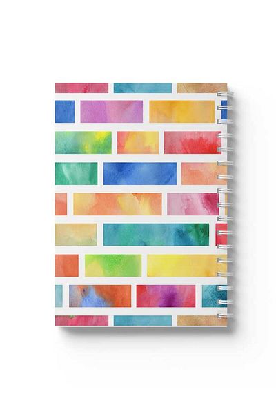 LOWHA Spiral Notebook with Front and Back Hard Covers Featuring Colourful Blocks Design