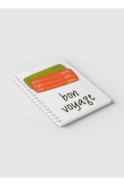 LOWHA Spiral Notebook with Front and Back Hard Covers Featuring Bon Voyage Doodle Design