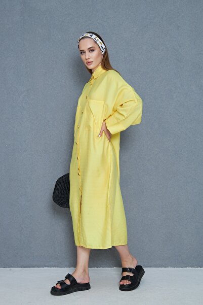 NEW LAVİVA Women's Oversized Long Loose Linen Shirt Dress - 700-3282