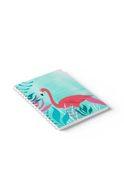 LOWHA Spiral Notebook with Front and Back Hard Covers Featuring Flamingo Design