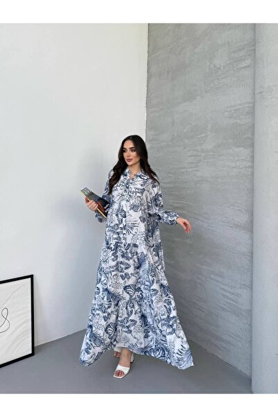 JESSE STORY Γυναικείο Φόρεμα Hijab Modal Υφασμάτινο Φόρεμα Ethnic Leaf Pattern