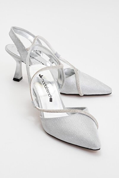 CCWAY AYAKKABI Γυναικεία Πέτρινα Παπούτσια με τακούνι SILVER GLITTER