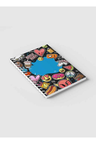 LOWHA Spiral Notebook with Front and Back Hard Covers Featuring Patches & Stickers Design