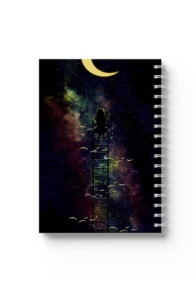 LOWHA Spiral Notebook with Front and Back Hard Covers Featuring Reach to the Moon Design