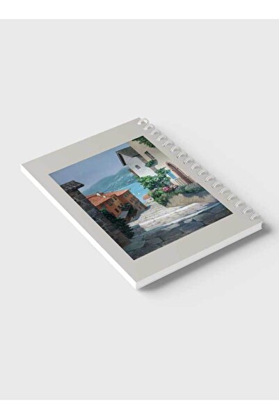 LOWHA دفتر ملاحظات حلزوني مع غلافين أمامي وخلفي صلبين بتصميم "المنزل مع البحر"