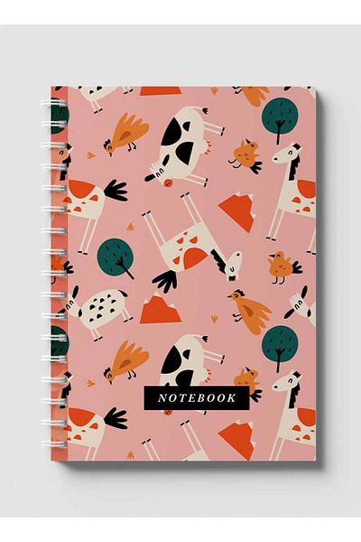 LOWHA Spiral Notebook with Front and Back Hard Covers Featuring Animals Illustration Design