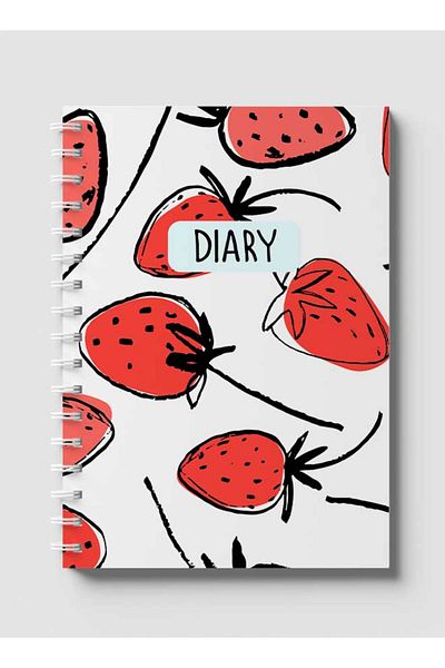 LOWHA Spiral Notebook with Front and Back Hard Covers Featuring Strawberries Hand Drawn Design