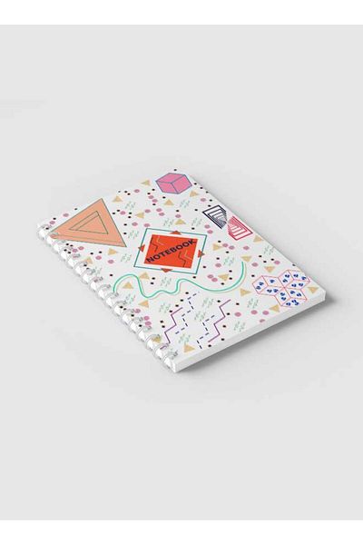 LOWHA Spiral Notebook with Front and Back Hard Covers Featuring Memphis Geometric Design