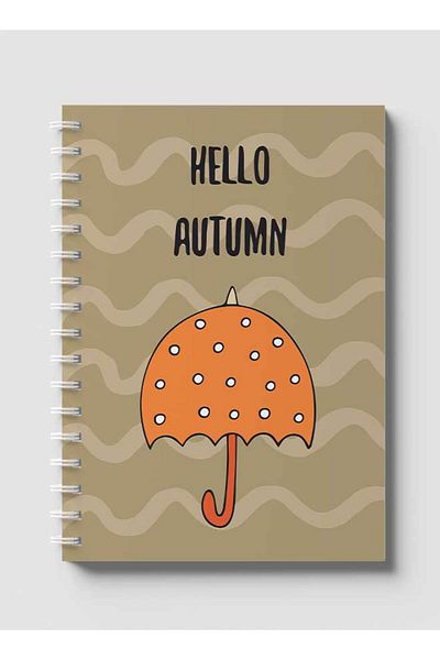 LOWHA Spiral Notebook with Front and Back Hard Covers Featuring Hello Autumn Umbrella Design