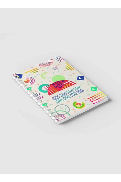 LOWHA Spiral Notebook with Front and Back Hard Covers Featuring Memphis Geometric Design