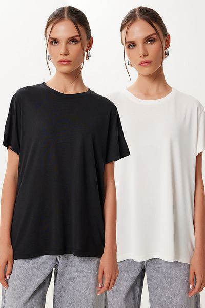 Lovelyİstanbul Pack of 2 Basic Modal Knitted T-Shirts