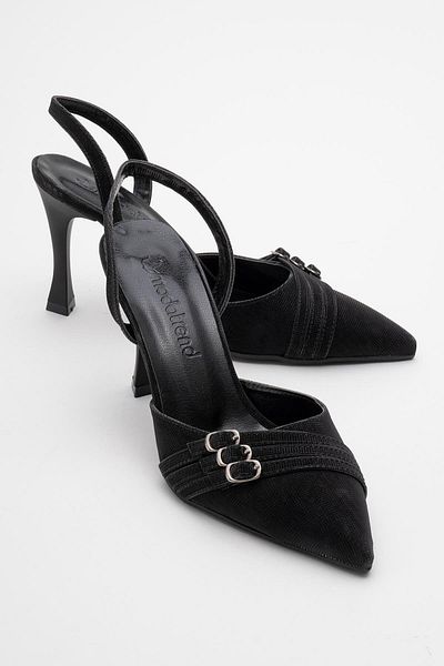 CCWAY AYAKKABI Women's 3 Buckle Heeled Shoes Black Glitter