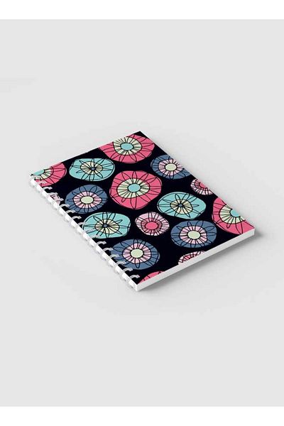 LOWHA Spiral Notebook with Front and Back Hard Covers Featuring Hippie Flowers Design