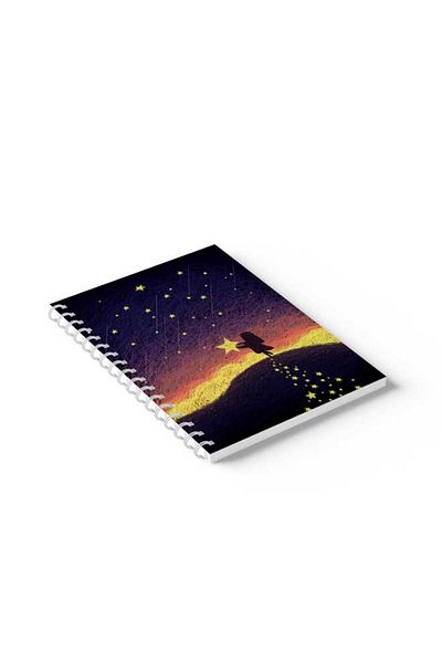 LOWHA Spiral Notebook with Front and Back Hard Covers Featuring Girl with Stars Design