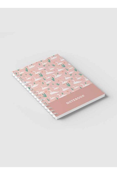 LOWHA Spiral Notebook with Front and Back Hard Covers Featuring Swans in Pond Design