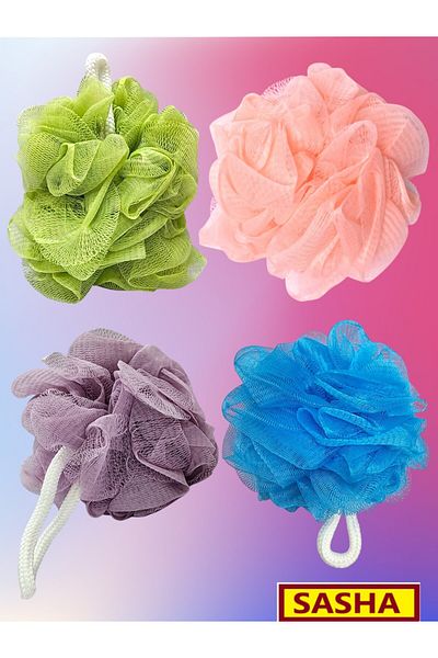 SASHA 4-piece bath body scrubber for cleaning and exfoliating the body, mesh gloves for use with shower gel, lotion, scrub, soap, oil