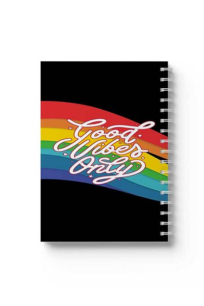 LOWHA Spiral Notebook with Front and Back Hard Covers Featuring Rainbow Good Vibes Only Design