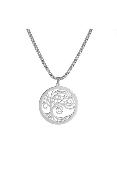 Viking Tree of Life Design Square Chain Stainless 316L Steel Necklace
