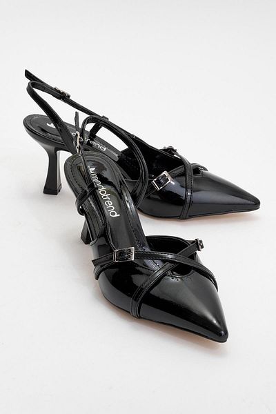 CCWAY AYAKKABI Women's Pointed Toe Heeled Shoes Black Patent Leather