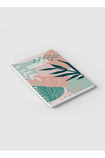 LOWHA Spiral Notebook with Front and Back Hard Covers Featuring Abstract Leaves Design