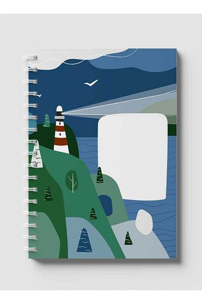 LOWHA Spiral Notebook with Front and Back Hard Covers Featuring Cover Light House Nature Design