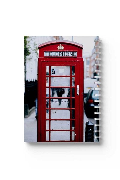 LOWHA Spiral Notebook with Front and Back Hard Covers Featuring Telephone Booth Design