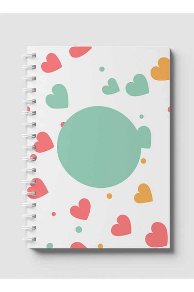 LOWHA Spiral Notebook with Front and Back Hard Covers Featuring Hearts & Circle Design
