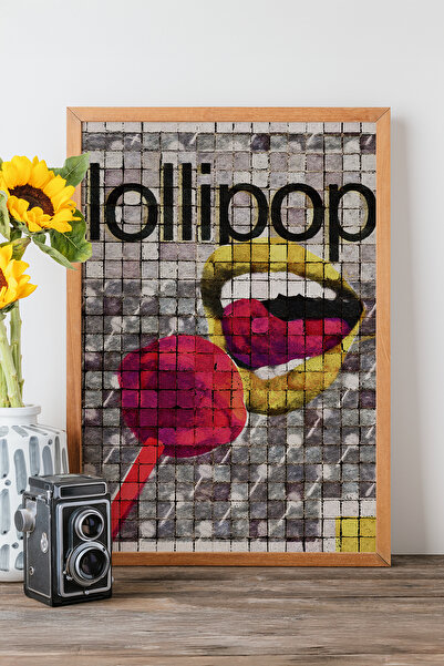 Artavessa لوحة مخططة من الفسيفساء Popart بإطار من الخشب الخام الحقيقي - موديل 12