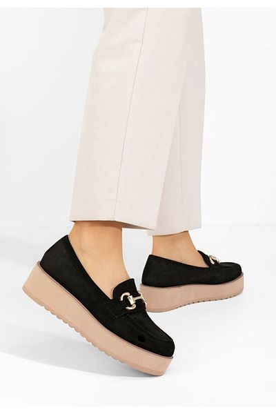 B T Shoes Leondra V6 black platform loafers