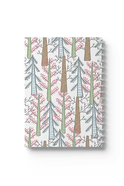 LOWHA دفتر ملاحظات حلزوني مع غلافين أمامي وخلفي صلبين بتصميم أشجار الصنوبر