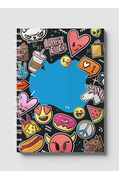 LOWHA Spiral Notebook with Front and Back Hard Covers Featuring Patches & Stickers Design