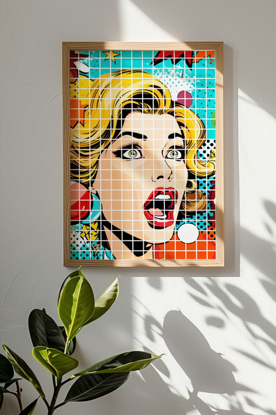 Artavessa لوحة مربعة الشكل من Popart مع إطار من الخشب الخام الحقيقي - موديل 29