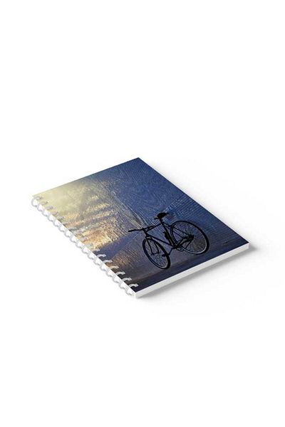 LOWHA Spiral Notebook with Front and Back Hard Covers Featuring Bicycle Design