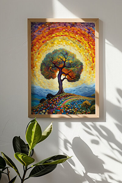 Artavessa One Piece Real Raw Wooden Framed Mosaic Themed Painting - Model 16