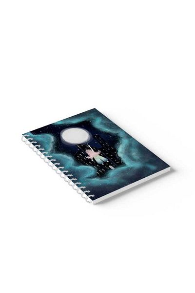 LOWHA Spiral Notebook with Front and Back Hard Covers Featuring Flying to the Moon Design