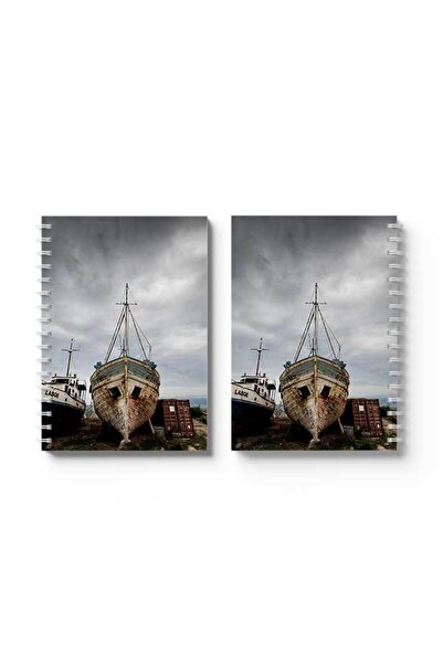 LOWHA دفتر ملاحظات حلزوني مع غلافين أمامي وخلفي صلبين بتصميم قارب قديم