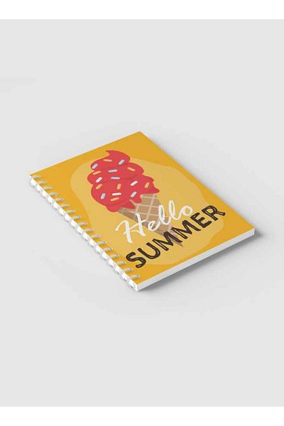 LOWHA Spiral Notebook with Front and Back Hard Covers Featuring Hello Summer & Ice Cream Design